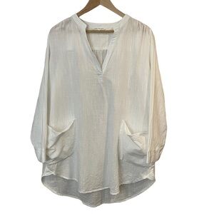 Label of Love Coastal Tunic Top Womens M White 100% Cotton Oversized Shirt EUC